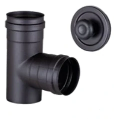 Peletový nerezový dymovod s tesnením, T-kus samica ø80/90°/0,5mm, čierna