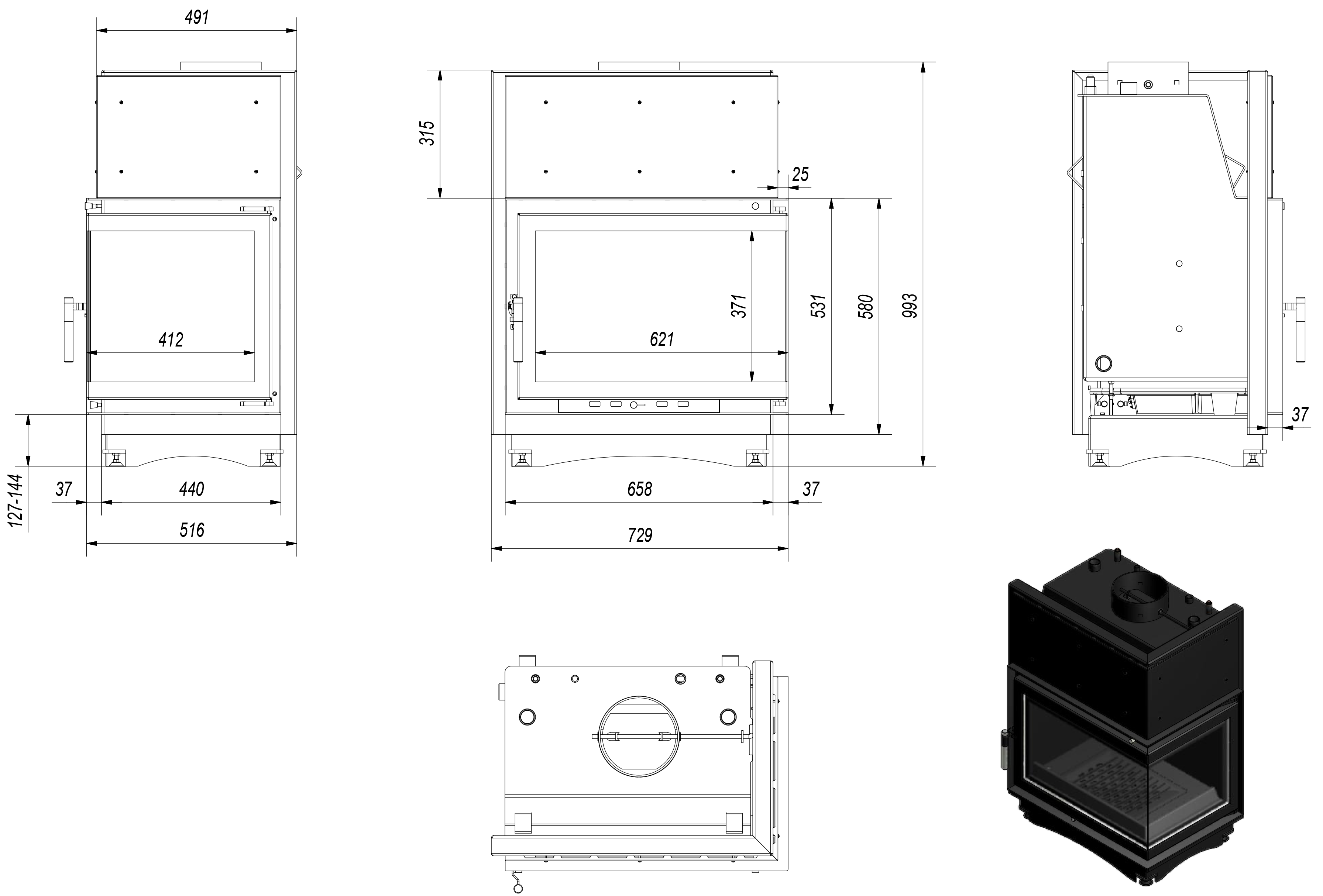 Teplovodná krbová vložka ZUZIA 15 BS pravé presklenie s dochladzovacou špirálou